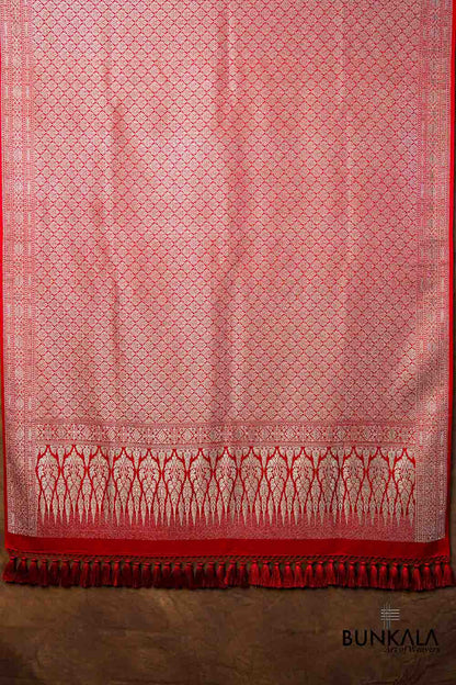 Deep Red Brocade Weaved Banarasi Mashru Silk Dupatta