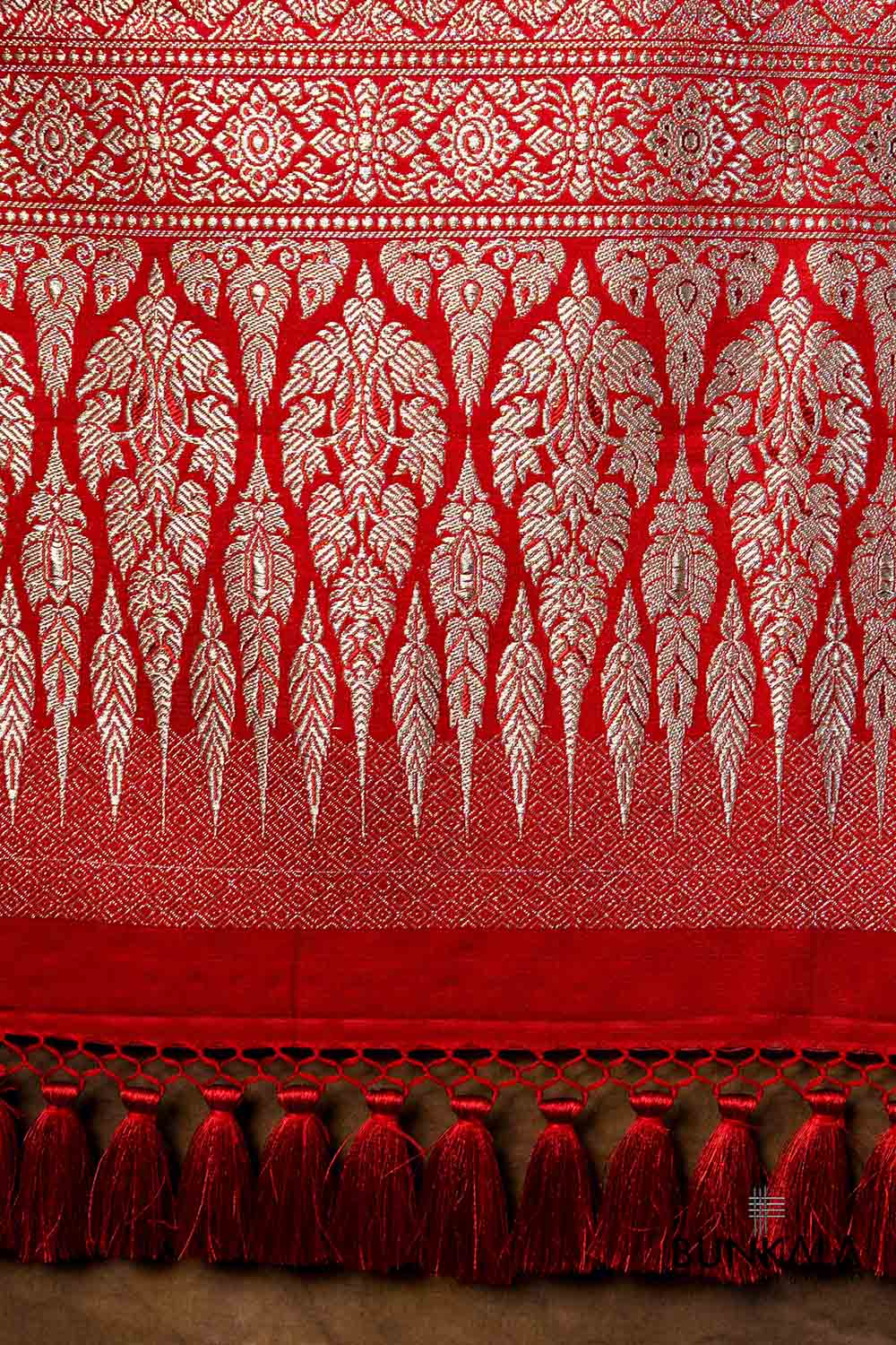 Deep Red Brocade Weaved Banarasi Mashru Silk Dupatta
