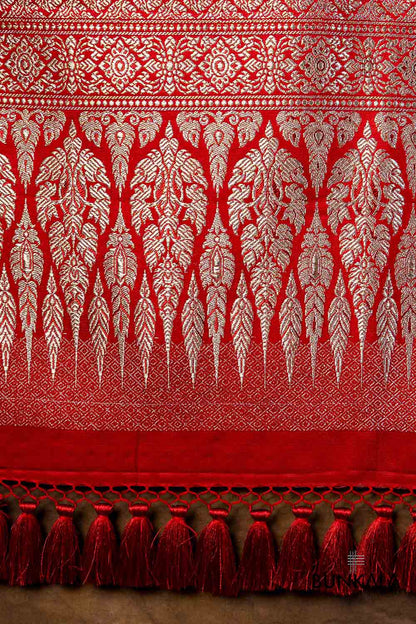 Deep Red Brocade Weaved Banarasi Mashru Silk Dupatta