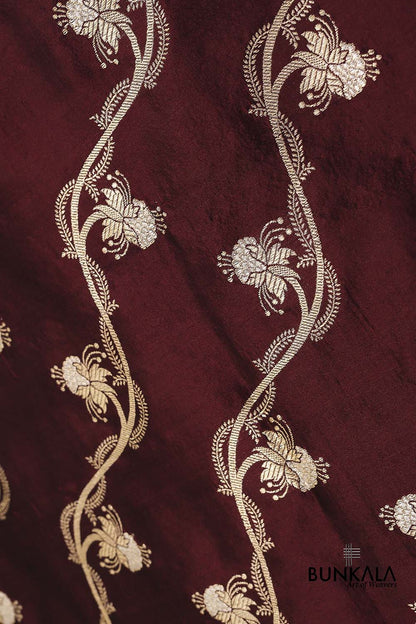 Maroon Leheriya Jangla Kadwa Handweaved Banarasi Pure Katan Silk Dupatta