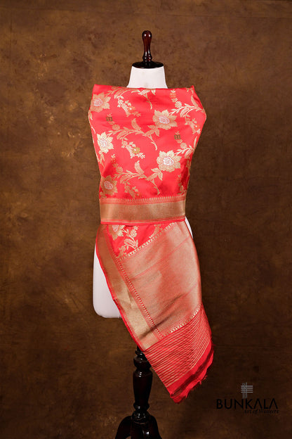 Pink Floral Jaal Kadwa Handweaved Banarasi Pure Katan Silk Dupatta