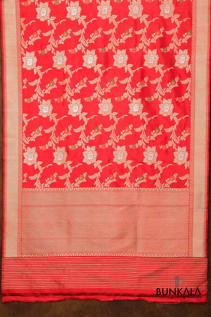 Pink Floral Jaal Kadwa Handweaved Banarasi Pure Katan Silk Dupatta