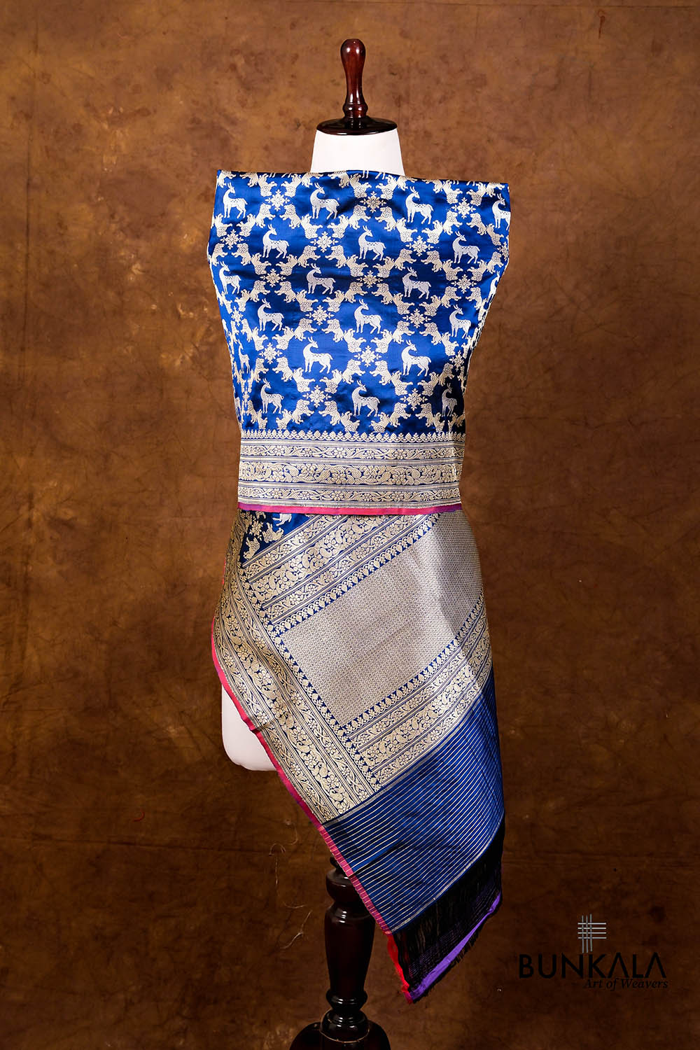 Blue Shikargha Jangla Kadwa Handweaved Banarasi Pure Katan Silk Dupatta