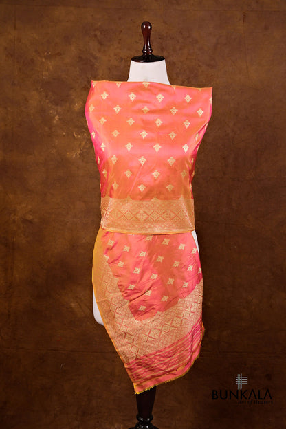 Pink Double Shaded Buti Handloom Banarasi Pure Katan Silk Dupatta
