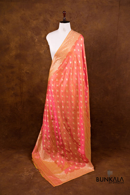 Pink Double Shaded Buti Handloom Banarasi Pure Katan Silk Dupatta