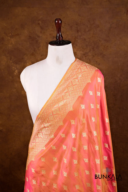 Pink Double Shaded Buti Handloom Banarasi Pure Katan Silk Dupatta