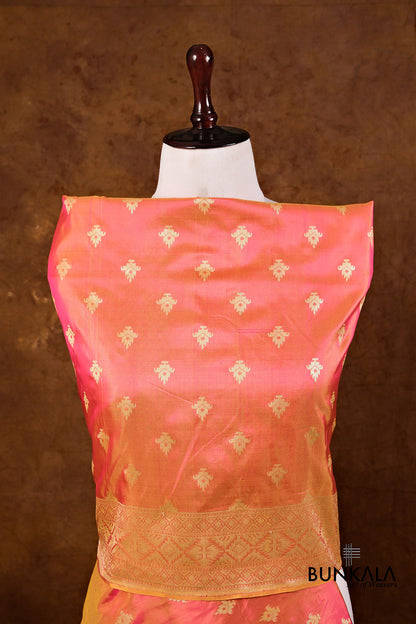 Pink Double Shaded Buti Handloom Banarasi Pure Katan Silk Dupatta