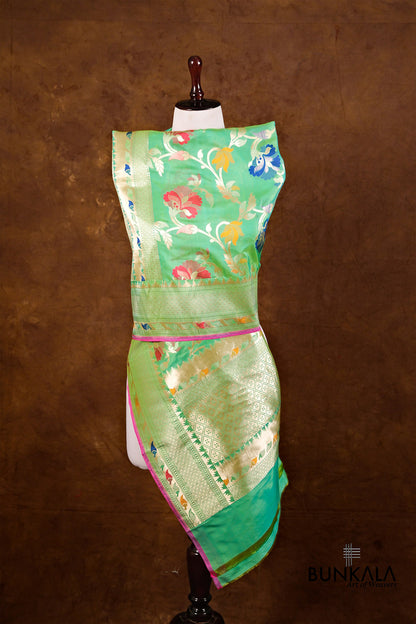 Green Double Shaded Floral Jaal Meenakari Handloom Banarasi Pure Katan Silk Dupatta
