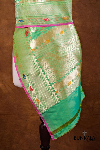 Green Double Shaded Floral Jaal Meenakari Handloom Banarasi Pure Katan Silk Dupatta