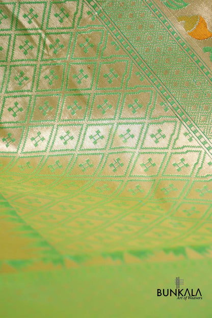 Green Double Shaded Floral Jaal Meenakari Handloom Banarasi Pure Katan Silk Dupatta