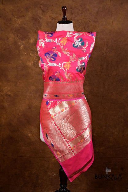 Pink Floral Jaal Meenakari Handloom Banarasi Pure Katan Silk Dupatta