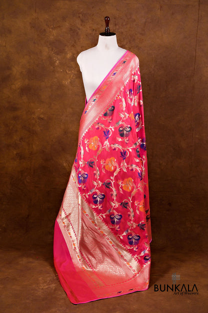 Pink Floral Jaal Meenakari Handloom Banarasi Pure Katan Silk Dupatta