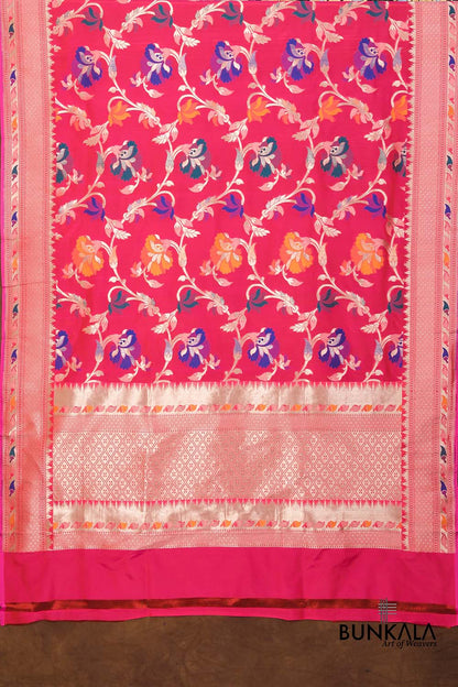 Pink Floral Jaal Meenakari Handloom Banarasi Pure Katan Silk Dupatta