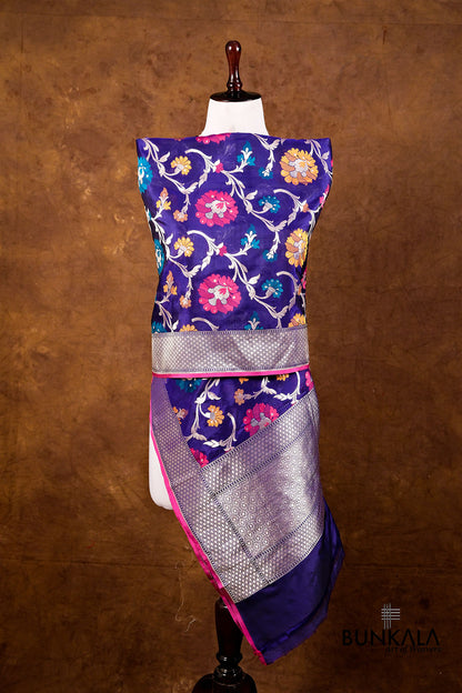 Blue Floral Jaal Meenakari Handloom Banarasi Pure Katan Silk Dupatta