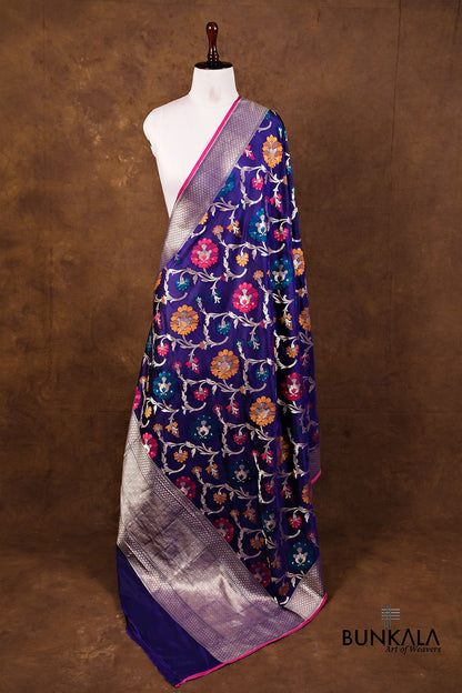 Blue Floral Jaal Meenakari Handloom Banarasi Pure Katan Silk Dupatta