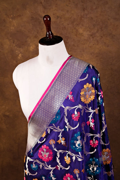 Blue Floral Jaal Meenakari Handloom Banarasi Pure Katan Silk Dupatta