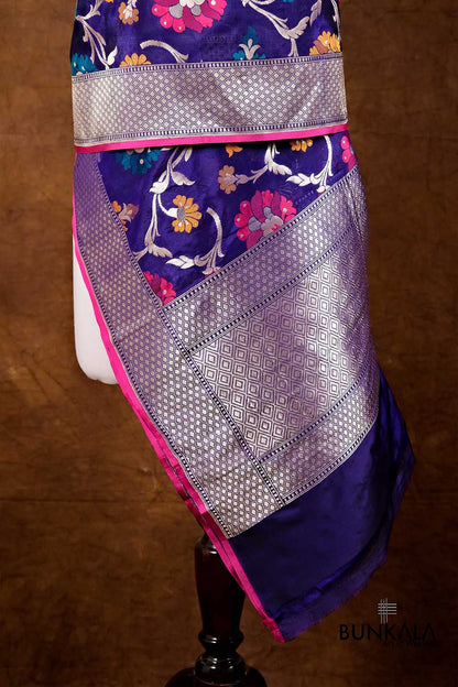 Blue Floral Jaal Meenakari Handloom Banarasi Pure Katan Silk Dupatta