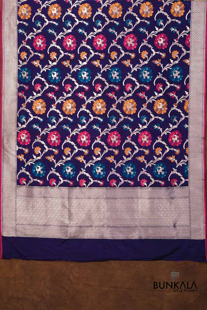 Blue Floral Jaal Meenakari Handloom Banarasi Pure Katan Silk Dupatta