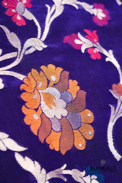 Blue Floral Jaal Meenakari Handloom Banarasi Pure Katan Silk Dupatta