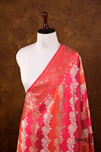 Red Rangkaat Sona Rupa Kadwa Handweaved Banarasi Pure Katan Silk Dupatta
