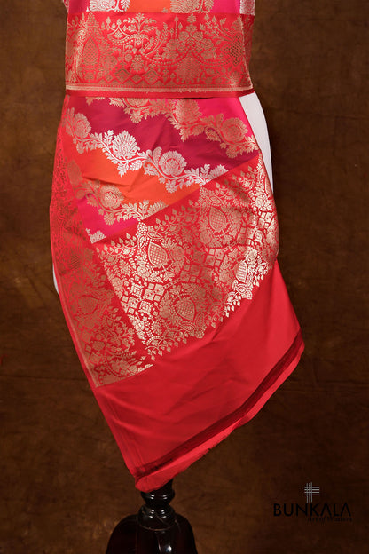 Red Rangkaat Sona Rupa Kadwa Handweaved Banarasi Pure Katan Silk Dupatta