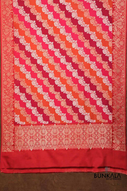 Red Rangkaat Sona Rupa Kadwa Handweaved Banarasi Pure Katan Silk Dupatta