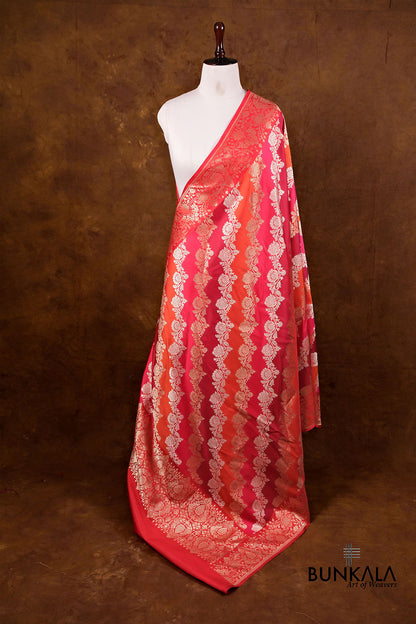 Red Rangkaat Sona Rupa Kadwa Handweaved Banarasi Pure Katan Silk Dupatta