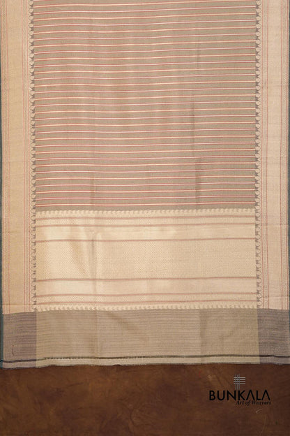 Pista Green Resham Stripe Kadwa Handweaved Ektara Banarasi Pure Tissue Silk Dupatta