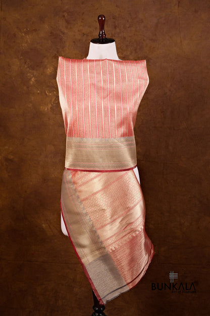 Red Resham Stripe Kadwa Handweaved Ektara Banarasi Pure Tissue Silk Dupatta