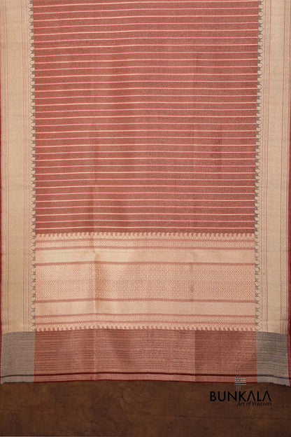 Red Resham Stripe Kadwa Handweaved Ektara Banarasi Pure Tissue Silk Dupatta
