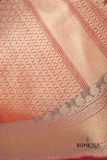 Red Resham Stripe Kadwa Handweaved Ektara Banarasi Pure Tissue Silk Dupatta