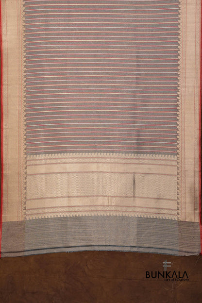 Pastel Blue Resham Stripe Kadwa Handweaved Ektara Banarasi Pure Tissue Silk Dupatta