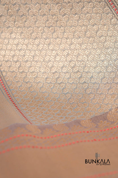 Pastel Blue Resham Stripe Kadwa Handweaved Ektara Banarasi Pure Tissue Silk Dupatta