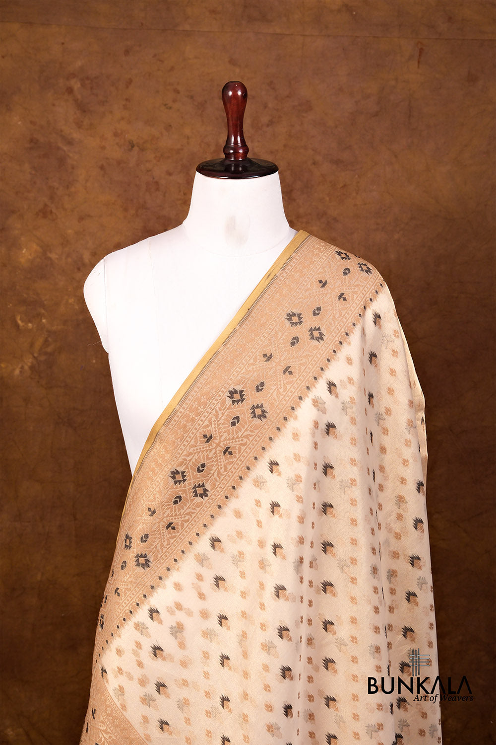 Golden Resham Buti Handloom Banarasi Pure Tissue Silk Dupatta