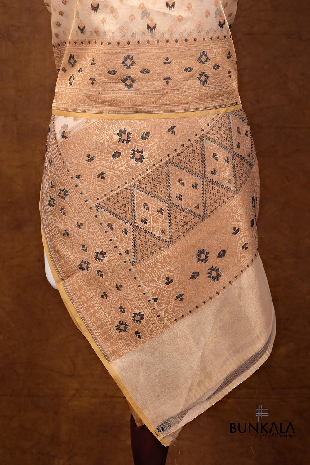 Golden Resham Buti Handloom Banarasi Pure Tissue Silk Dupatta
