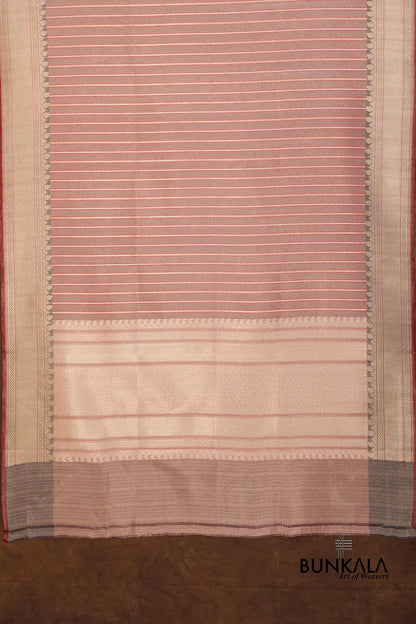 Peach Resham Stripe Kadwa Handweaved Ektara Banarasi Pure Tissue Silk Dupatta
