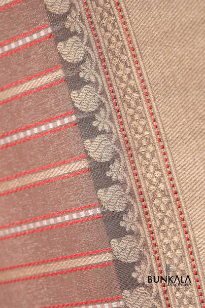 Peach Resham Stripe Kadwa Handweaved Ektara Banarasi Pure Tissue Silk Dupatta