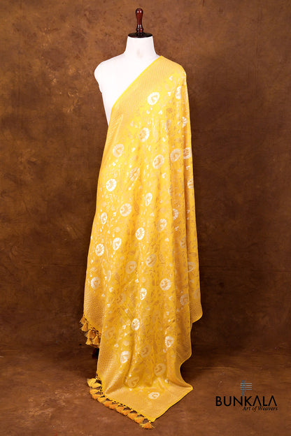 Yellow Floral Jaal Handloom Banarasi Pure Moonga Silk Dupatta