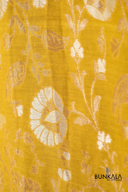 Yellow Floral Jaal Handloom Banarasi Pure Moonga Silk Dupatta