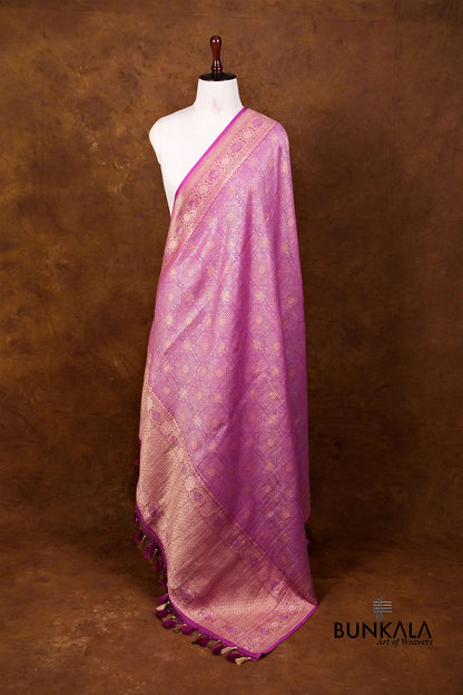 Lavender Brocade Geometric Jaal Design Handloom Banarasi Pure Moonga Silk Dupatta