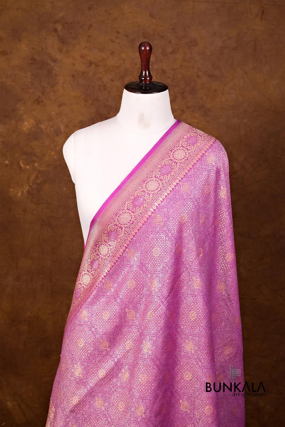 Lavender Brocade Geometric Jaal Design Handloom Banarasi Pure Moonga Silk Dupatta