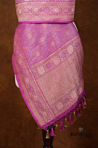Lavender Brocade Geometric Jaal Design Handloom Banarasi Pure Moonga Silk Dupatta