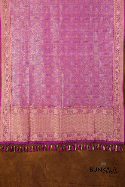Lavender Brocade Geometric Jaal Design Handloom Banarasi Pure Moonga Silk Dupatta