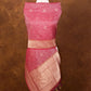 Reddish Pink Flower Design Handloom Banarasi Pure Moonga Silk Dupatta