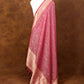 Reddish Pink Flower Design Handloom Banarasi Pure Moonga Silk Dupatta