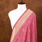 Reddish Pink Flower Design Handloom Banarasi Pure Moonga Silk Dupatta