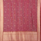 Reddish Pink Flower Design Handloom Banarasi Pure Moonga Silk Dupatta