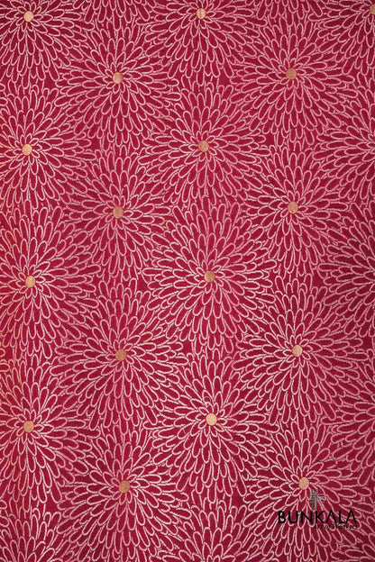 Reddish Pink Flower Design Handloom Banarasi Pure Moonga Silk Dupatta