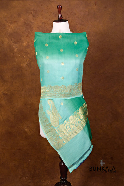 Blue Shaded Kadwa Buti Handweaved Banarasi Pure Moonga Silk Dupatta