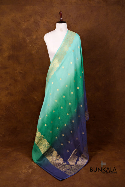 Blue Shaded Kadwa Buti Handweaved Banarasi Pure Moonga Silk Dupatta